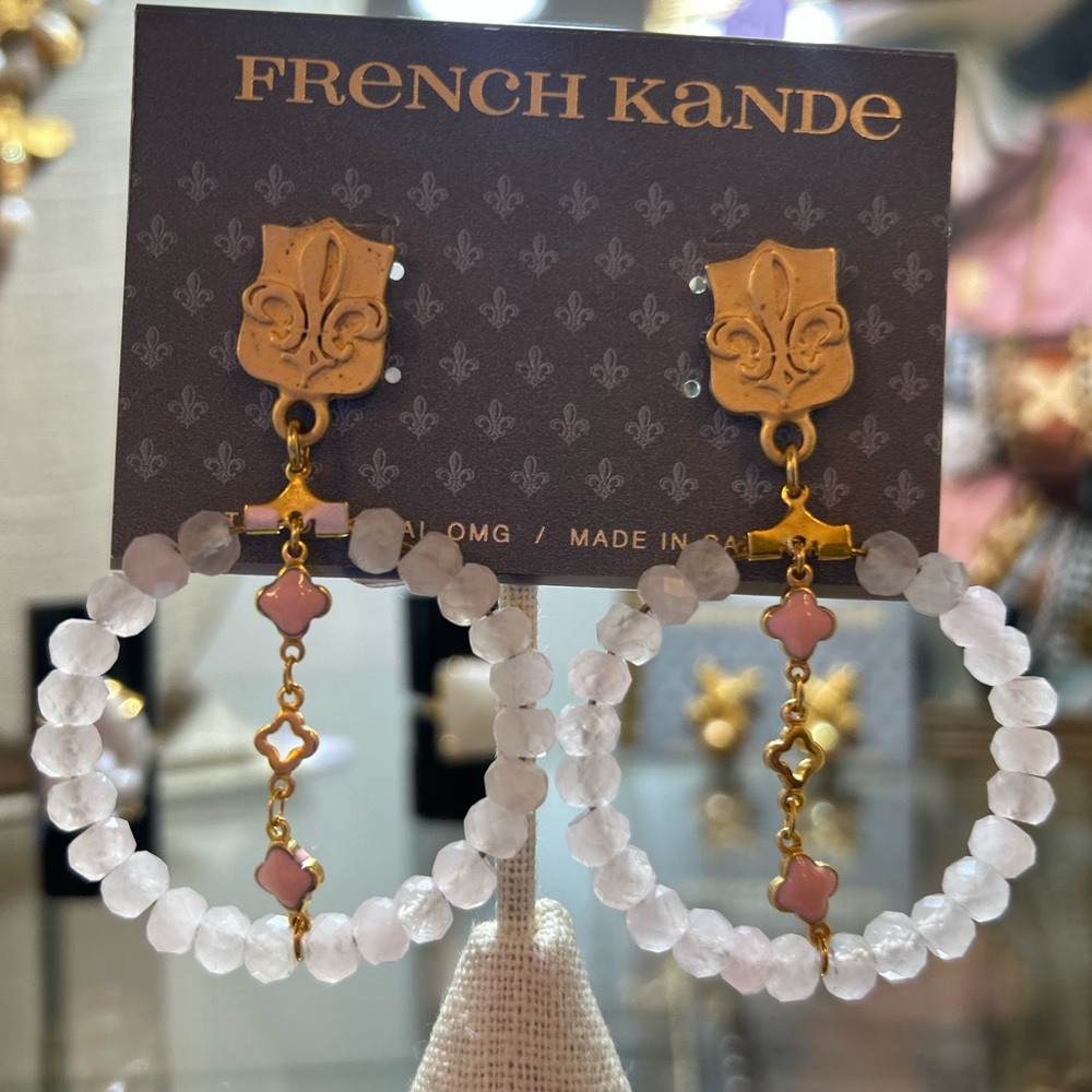 24K Gold Plate and Pink Beaded and Enameled Earrings.